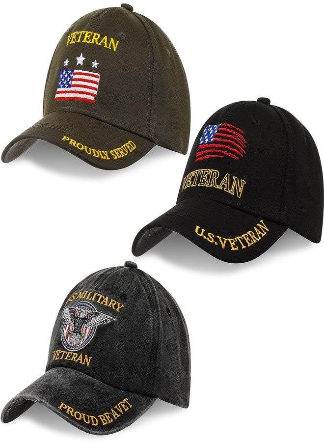 Liitrsh 3 Pcs Army Veteran Hat Us Military Hat for Men Flag American Baseball Cap Low Profile Cap Adjustable Embroidered Washed Veteran Hats for Men Women Soldier Unisex Gifts - Image 1