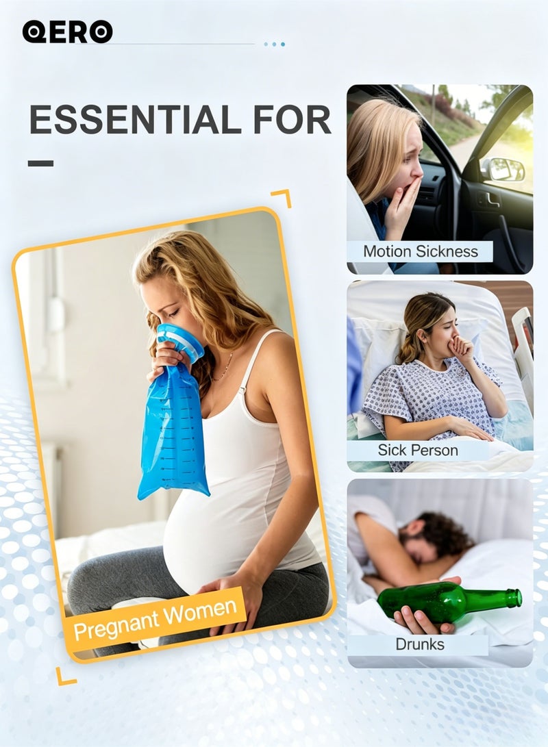 QERO 10-Pack Disposable Vomit Bags, 1000ml Emesis Bags with Wide Opening Ring for Travel, Car and Motion Sickness - Image 2