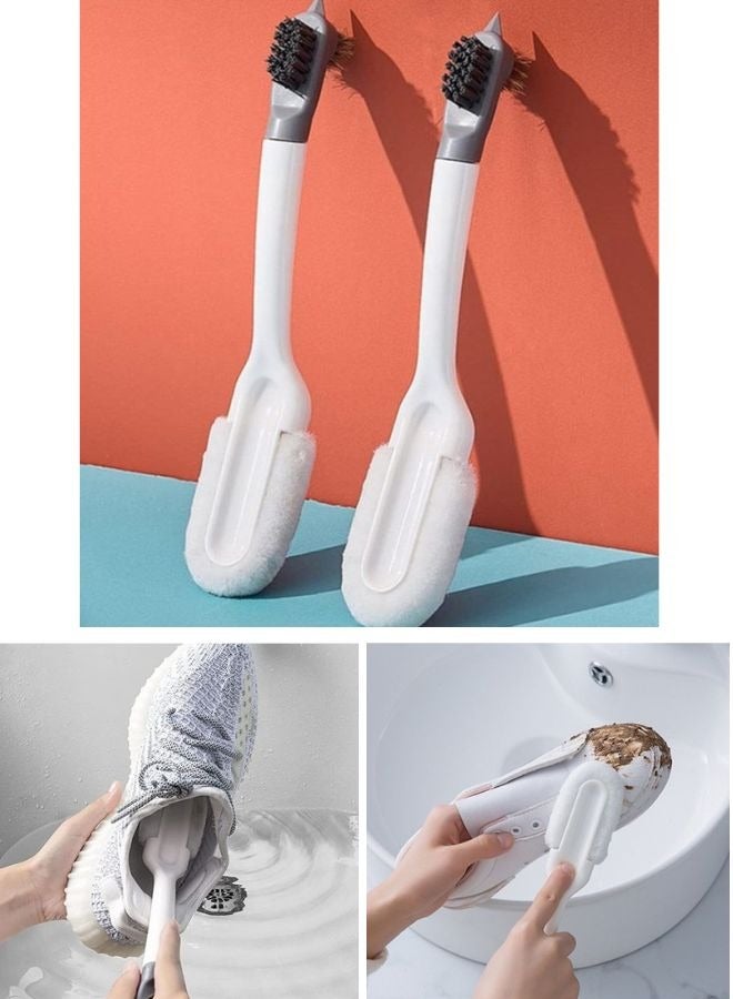 2 قطعة من فرشاة تنظيف الأحذية الاحترافية، فرشاة تنظيف الأحذية ذات المقبض الطويل متعددة الوظائف، فرشاة تنظيف الأحذية ذات الشعيرات الناعمة القابلة للتعليق (أبيض) - Image 1