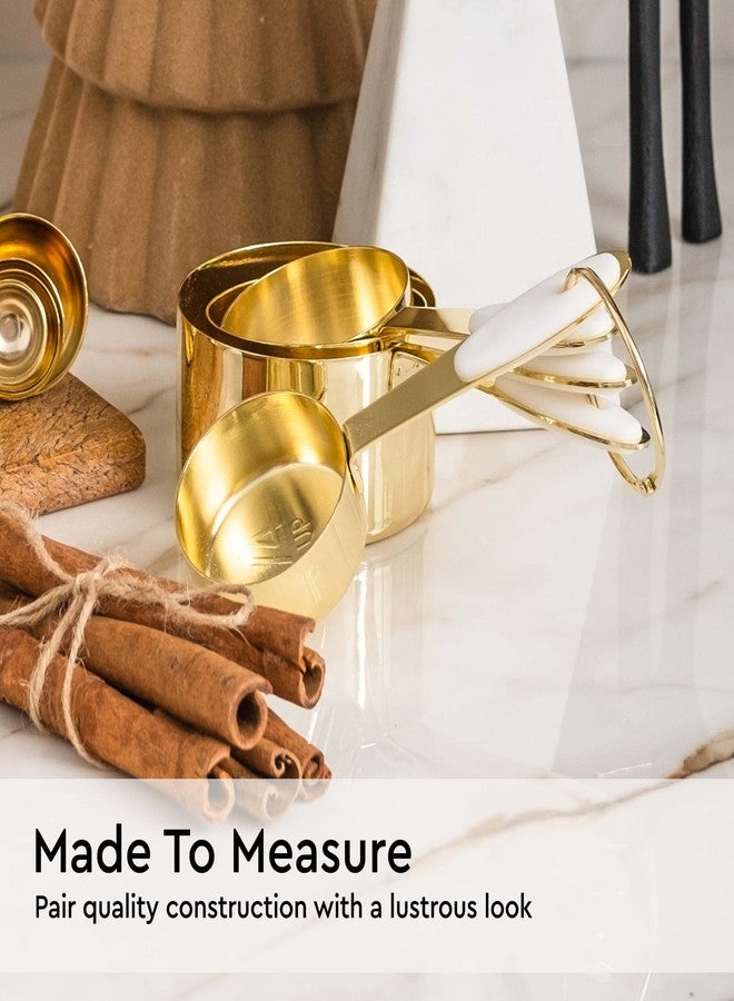 styled settings White and Gold Measuring Cups and Spoons Set - 8-Piece Stackable Stainless Steel Measuring Set - Stylish Gold Kitchen Accessories for Precise Baking and Cooking, Ideal Gift for Bakers and Chefs - Image 2