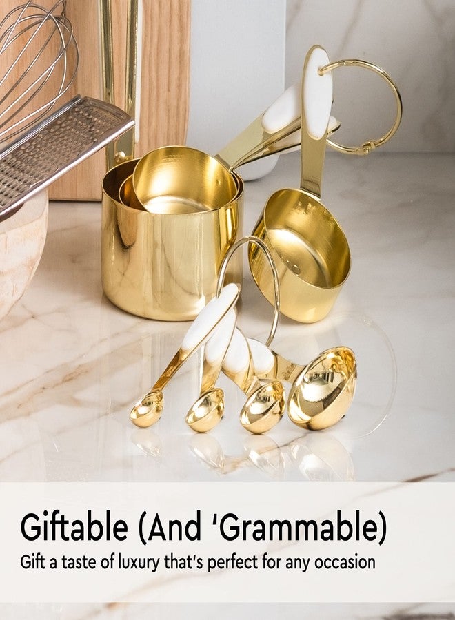 styled settings White and Gold Measuring Cups and Spoons Set - 8-Piece Stackable Stainless Steel Measuring Set - Stylish Gold Kitchen Accessories for Precise Baking and Cooking, Ideal Gift for Bakers and Chefs - Image 3