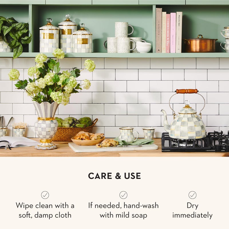 mackenzie childs MACKENZIE-CHILDS Small Enamel Canister, Kitchen Storage Container for Flour and Sugar, 1.13 Liters, Grey-and-White Sterling Check - Image 5