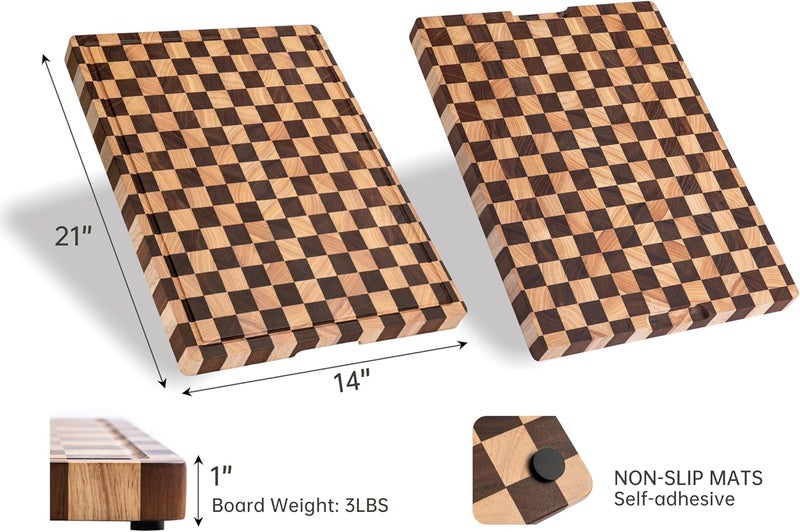 thetchry Cutting Boards for Kitchen, Extra Large Chopping Board for Stovetop, Checkered Acacia Wood Cutting Board with Juice Grooves, Butcher Block with Gift Box, 20" x 15" x 1" - Image 4