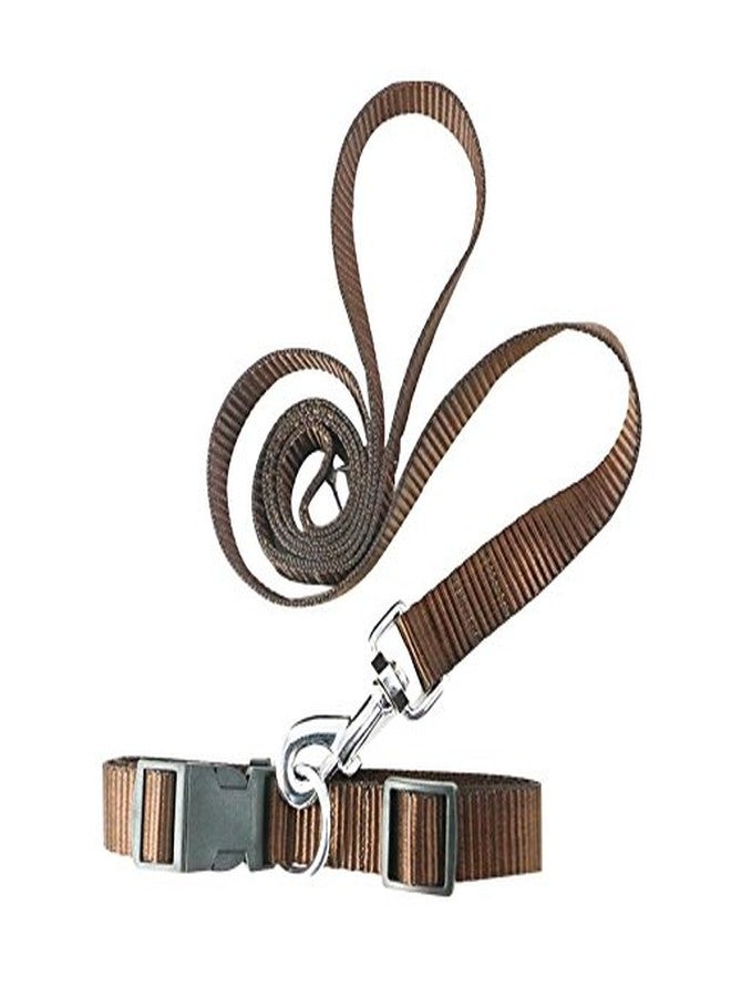 PawCloud Nylon Dog Leash and Collar Set, Large - Coffee Brown, 25mm - Image 1