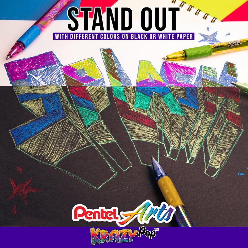 Pentel Sparkle and Krazy Pop, Metallic Gel Ink Pen, (1.0mm), Bold Line, Assorted Ink Colors, 12 count (K91BP12M) - Image 4