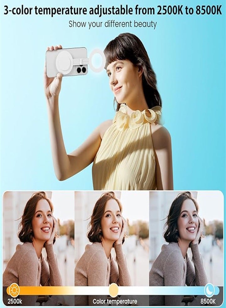 【2 in 1】New Portable Magnetic Phone Selfie Light and Holder, 3 Modes Colorful LED Fill Light for Mobile Phones, iPhones, iPads, Laptops, Suitable for Makeup, TikTok, Selfie, Vlog - Image 2