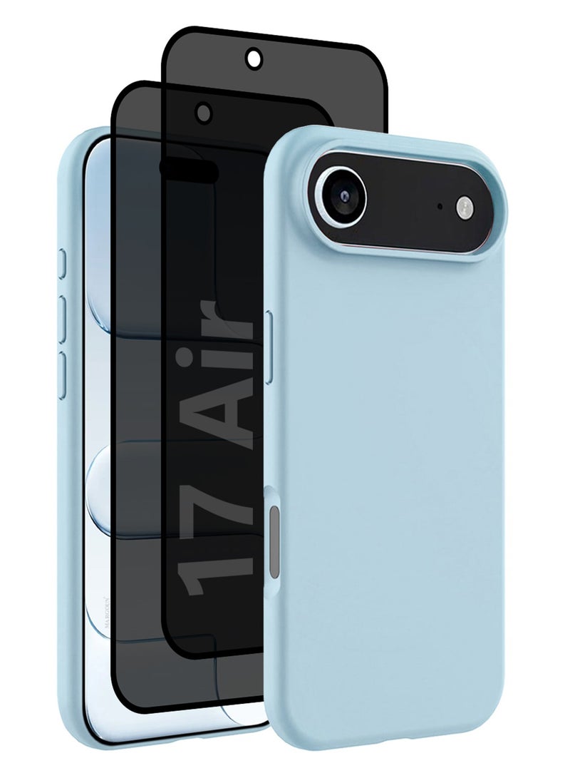 CATANES 3Packs Liquid Silicone Protective Phone Case for iPhone 17 Air , Soft Anti-Scratch Microfiber Lining Utra Slim Drop Protection Phone Cover with Two Privacy Screen Protectors - Sky Blue