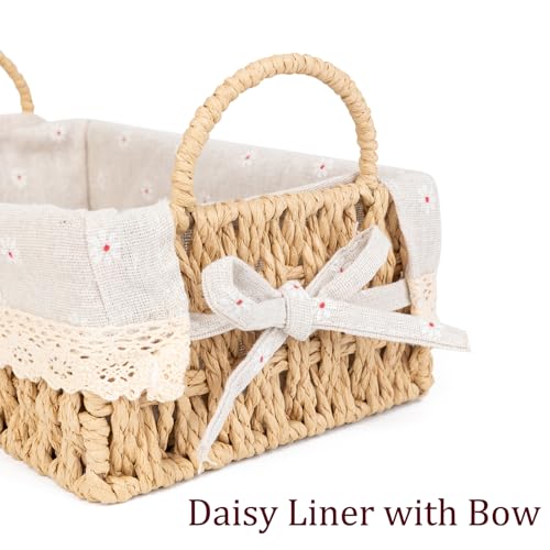 Agirlvct Wicker Storage Baskets with Handle and Liner Rectangular Natural Paper Rope Woven Shelf Baskets for Organizing Storage Bins Organizers for Living Room Bedroom Bathroom TabletopsSet of 2 - Image 3