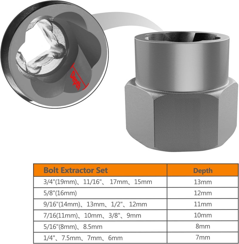 Eapele Bolt Extractor Set, Stripped Nut Remover Twist Sockets, Fit 3/8" Square Drive with Solid Storage Case (21pcs, Silver) - Image 4