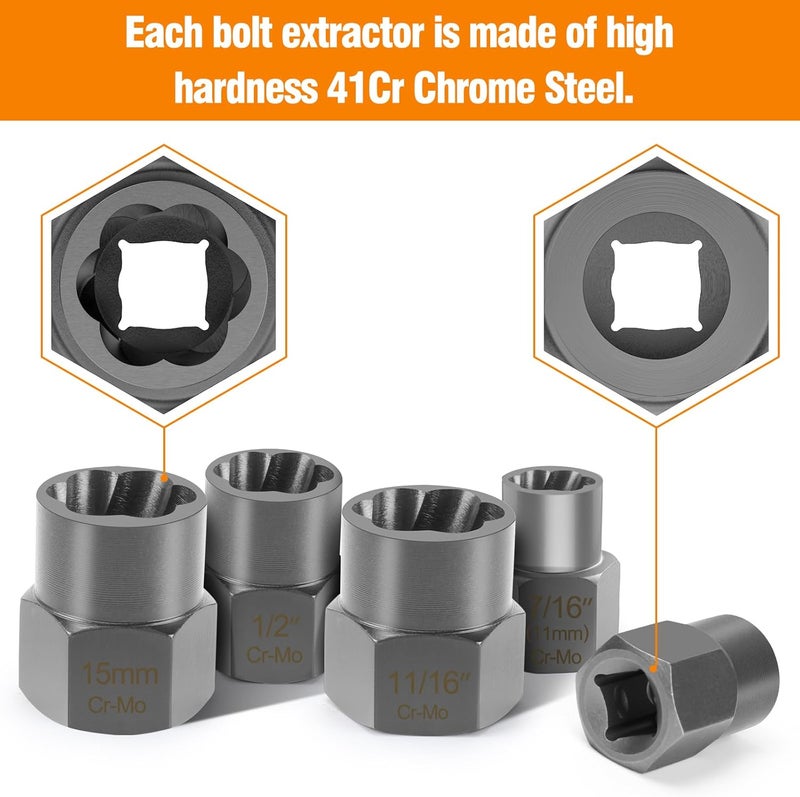 Eapele Bolt Extractor Set, Stripped Nut Remover Twist Sockets, Fit 3/8" Square Drive with Solid Storage Case (21pcs, Silver) - Image 3
