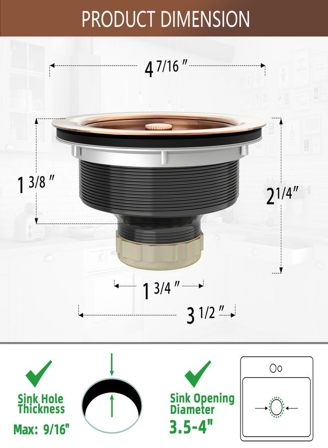 Exakey Kitchen Sink Drain Copper 3-1/2 Inch Stainless Steel Kitchen Drain Strainer Assembly Kit with Strainer Basket and Drain Stopper for Standard Sink Drains Antique Copper - Image 5