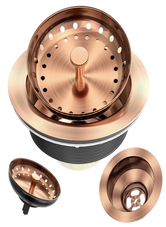 Exakey Kitchen Sink Drain Copper 3-1/2 Inch Stainless Steel Kitchen Drain Strainer Assembly Kit with Strainer Basket and Drain Stopper for Standard Sink Drains Antique Copper - Image 1