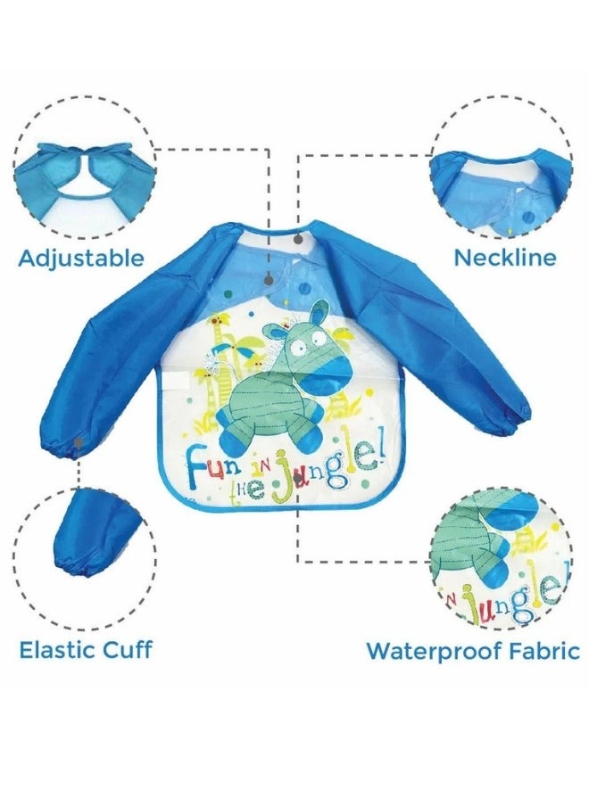 Generic Baby's Long-Sleeve Waterproof Bib for Both Eating and Drawing (Light Blue), One Size  - Image 2