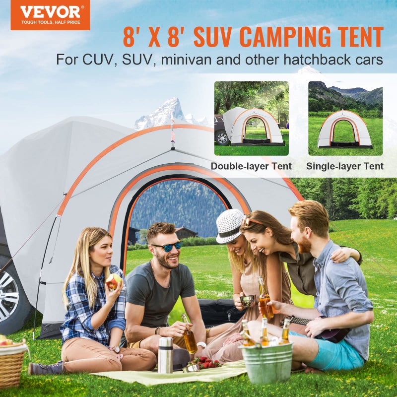 VEVOR SUV Camping Tent, 8'-8' SUV Tent Attachment for Camping with Carry Bag, Waterproof PU2000mm Double Layer Truck Tent, Accommodate 6-8 Person, Rear Tent for Van Hatch Tailgate - Image 2