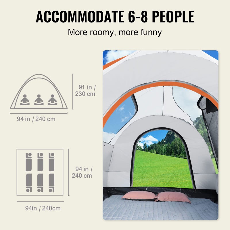 VEVOR SUV Camping Tent, 8'-8' SUV Tent Attachment for Camping with Carry Bag, Waterproof PU2000mm Double Layer Truck Tent, Accommodate 6-8 Person, Rear Tent for Van Hatch Tailgate - Image 3