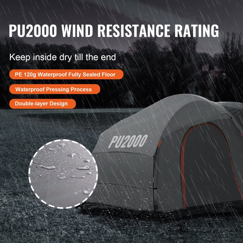 VEVOR SUV Camping Tent, 8'-8' SUV Tent Attachment for Camping with Carry Bag, Waterproof PU2000mm Double Layer Truck Tent, Accommodate 6-8 Person, Rear Tent for Van Hatch Tailgate - Image 5