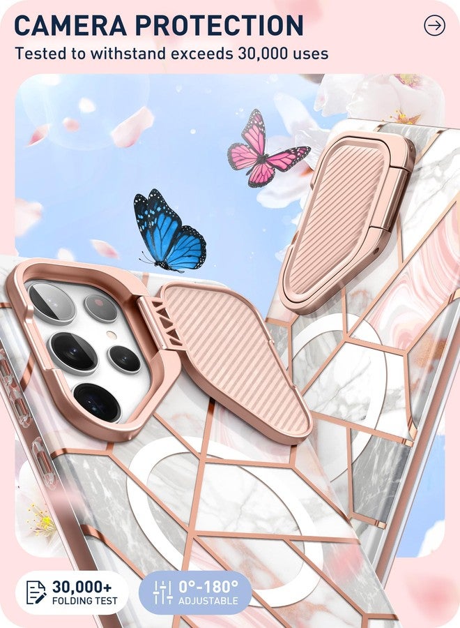 آي-بلاسون جراب i-Blason Cosmo لهاتف سامسونج جالاكسي S24 ألترا مع غطاء للكاميرا وحامل، [يدعم MagSafe] جراب أنيق يغطي الهاتف بالكامل بزاوية 360 درجة مع واقي شاشة وحامل، جراب مغناطيسي للهاتف S24 ألترا، بنقشة الرخام - Image 2