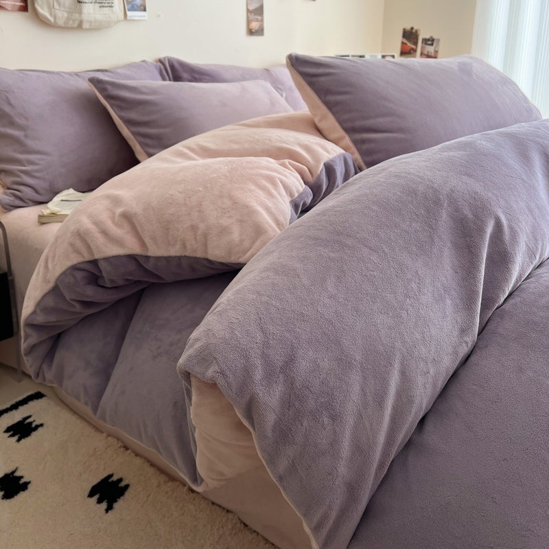 طقم ملا bedding فاخر من مخمل الحليب - ملاءة وملاءة مطابقة وغطاء لحاف | ناعم ودافئ ومضاد للحساسية