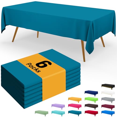 Smiry Disposable Table Cloth  6 Pack 54 x 108 Inch Waterproof Rectangle Tablecloths for Parties Decorative Plastic Table Cover Leakproof  Sturdy Aqua