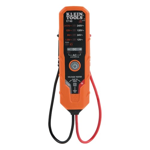 Klein Tools ET40 Digital ACDC Voltage Tester 12240V AC 1524V DC LED Illumination DC Polarity Auto Off CATIII 250VClass 2 Double Insulation IP4 Dust and Water Resistant