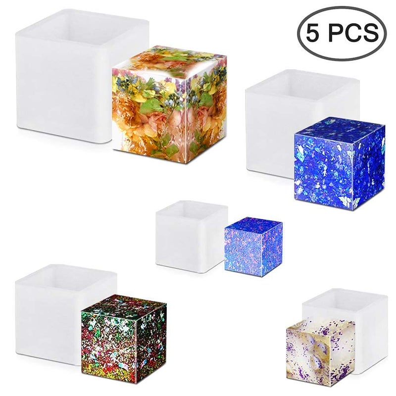 KIRA KIRA Box Square Resin Mold Silicone Mould: 5PCS Cube Resin Mould 5 Differet Sizes Art DIY Jewelry Keychain Making Kit Candle Box Decorative Craft Epoxy Casting Mould Set-(3) - Image 2