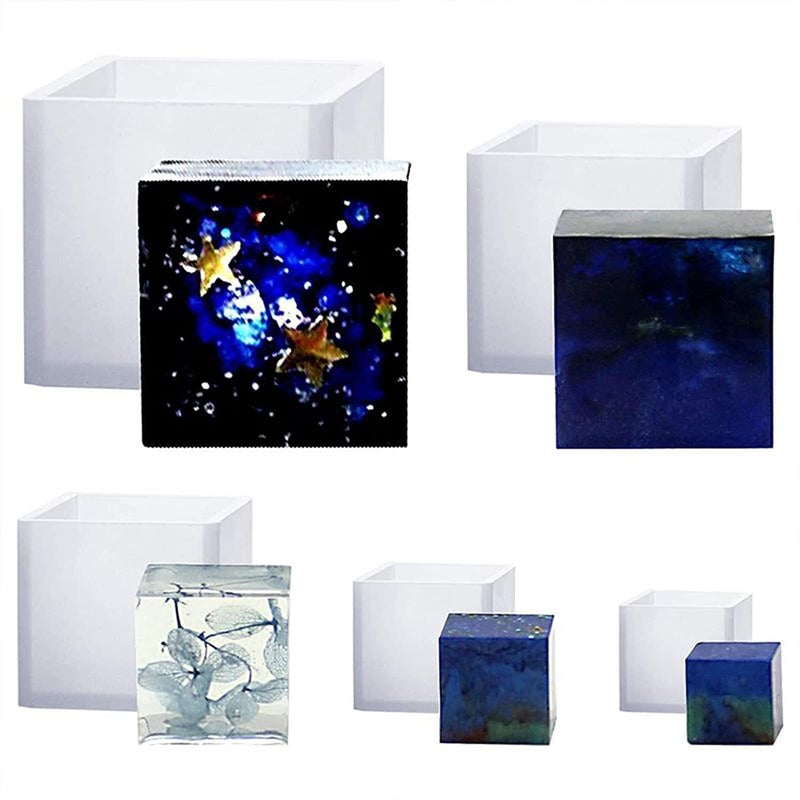 KIRA KIRA Box Square Resin Mold Silicone Mould: 5PCS Cube Resin Mould 5 Differet Sizes Art DIY Jewelry Keychain Making Kit Candle Box Decorative Craft Epoxy Casting Mould Set-(3) - Image 1