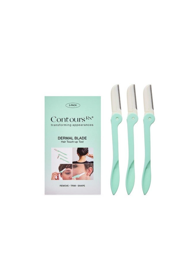 Contours Rx Derma Blades - Facial Razor & Dermaplaning Tool for Peach Fuzz, Bikini Line, Eyebrows, Arms and Neck - Portable Stainless Steel Face Razors with Foldable Handle (3pk) - Image 1