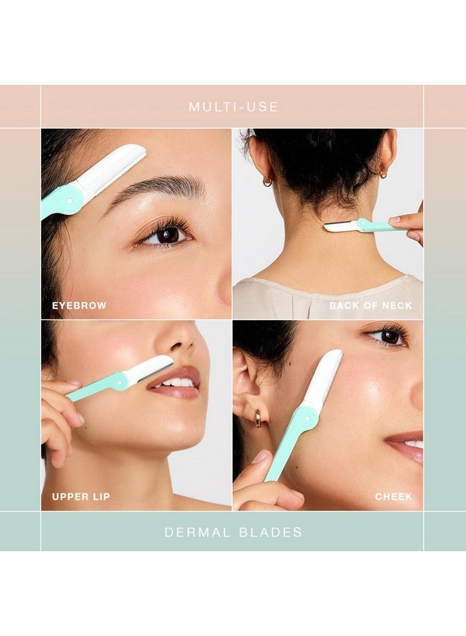 Contours Rx Derma Blades - Facial Razor & Dermaplaning Tool for Peach Fuzz, Bikini Line, Eyebrows, Arms and Neck - Portable Stainless Steel Face Razors with Foldable Handle (3pk) - Image 3