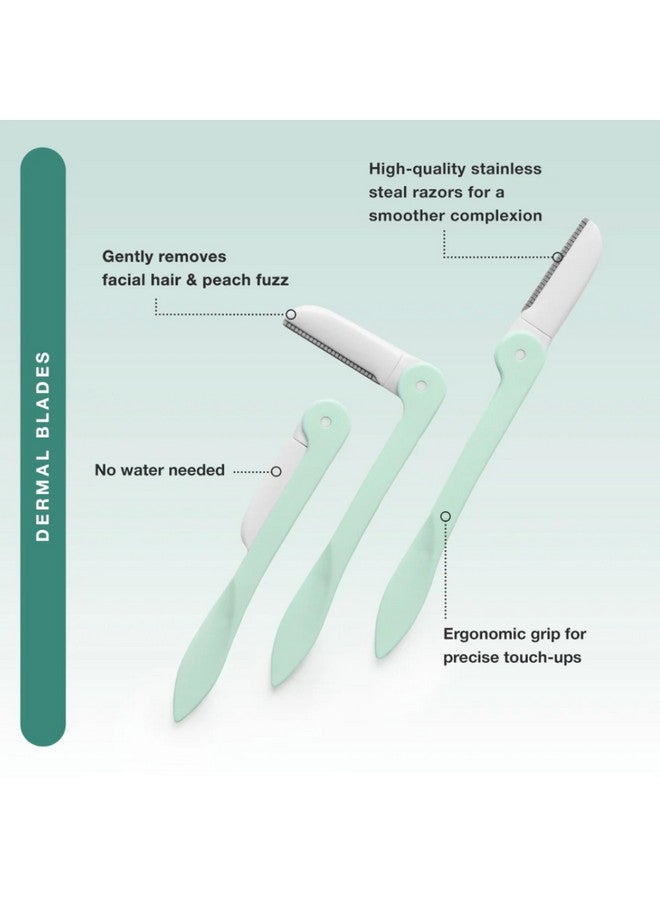 Contours Rx Derma Blades - Facial Razor & Dermaplaning Tool for Peach Fuzz, Bikini Line, Eyebrows, Arms and Neck - Portable Stainless Steel Face Razors with Foldable Handle (3pk) - Image 2