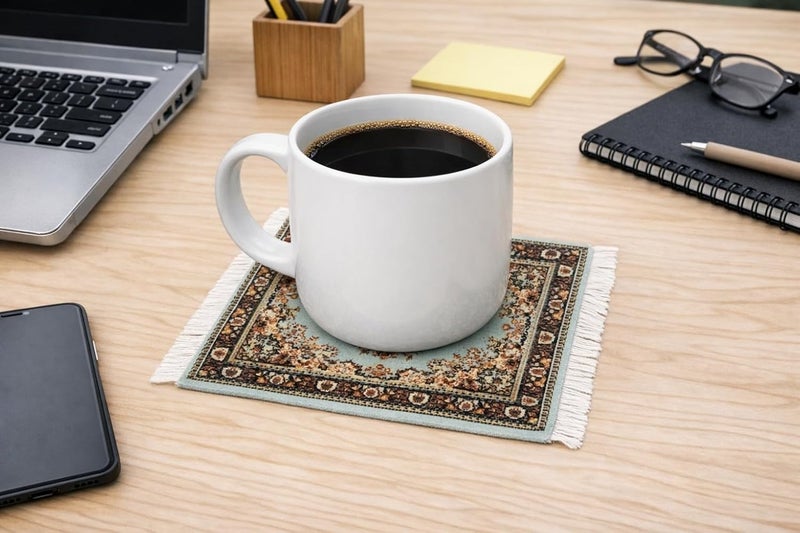 Inusitus Ventilated design Carpet Coasters, Set 4 Turkish Rug Style Table Drink mats, Absorbent Kitchen and Dining Accessories, Spill & drip Protection KSA stocked goods - Image 2