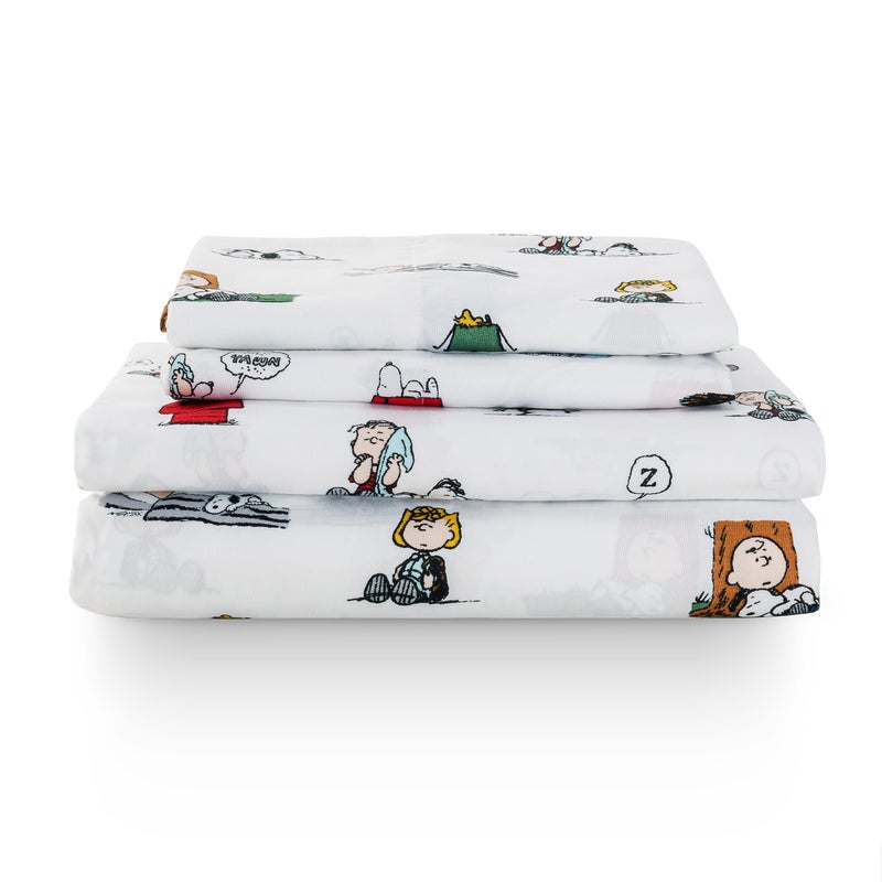 Berkshire Blanket Berkshire Blanket Peanuts Kids Sheet Set  Full Size - 4 Pieces  Peanuts Sleeping Colorized Sheet Scale White  Cute Character Snoopy Printed Soft Microfiber Bed Sheets  - Image 1