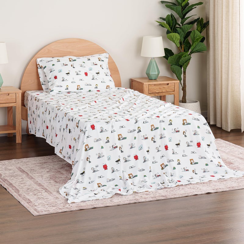 Berkshire Blanket Berkshire Blanket Peanuts Kids Sheet Set  Full Size - 4 Pieces  Peanuts Sleeping Colorized Sheet Scale White  Cute Character Snoopy Printed Soft Microfiber Bed Sheets  - Image 5