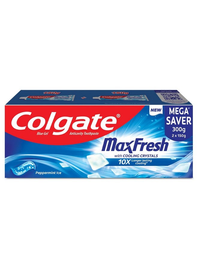 Colgate MaxFresh Breath Freshner Oral Care Toothpaste, 300g Saver Pack (150g x 2), Peppermint Ice, Blue Gel Paste with Menthol & Cooling crystals for bad breath control - Image 1