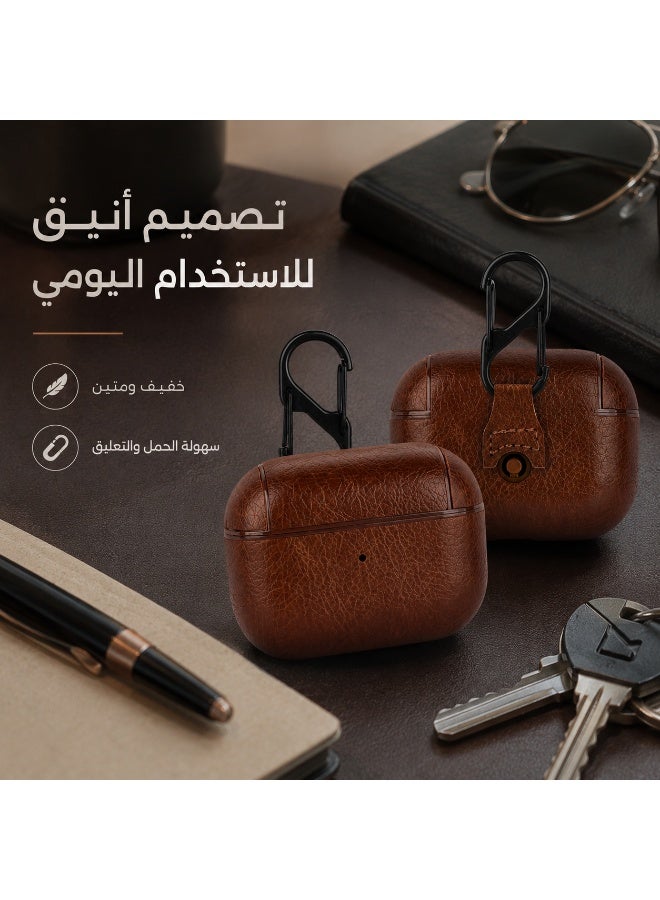 غطاء AirPods Pro 2 من جلد PU فاخر، غلاف واقٍ مقاوم للصدمات، متوافق مع الشحن اللاسلكي، مع مشبك تعليق للاستخدام اليومي - Image 4