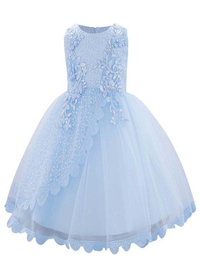OBEEII Infant Toddler Girls Embroidery Flower Sequin Bead Ruffle Tulle Dress Baptism Christening First Communion Birthday Party Special Occasion Photography Prop - Image 1