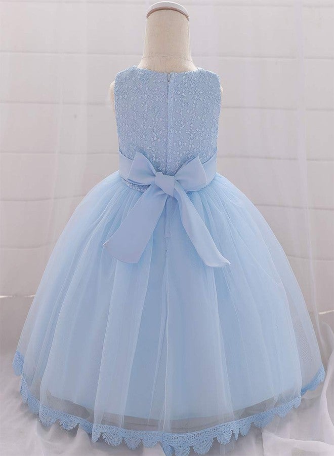 OBEEII Infant Toddler Girls Embroidery Flower Sequin Bead Ruffle Tulle Dress Baptism Christening First Communion Birthday Party Special Occasion Photography Prop - Image 3
