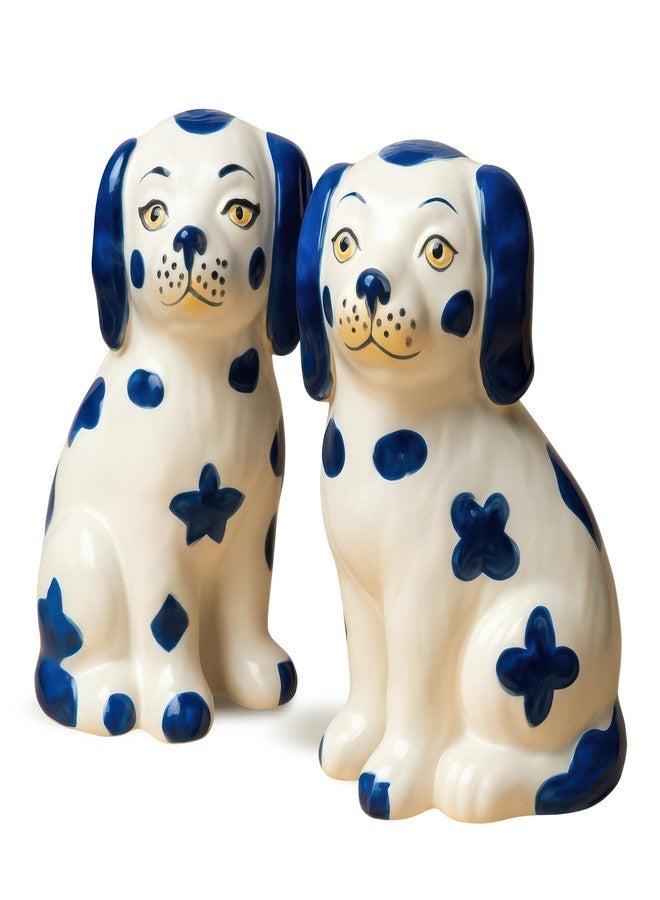Jolitee Staffordshire Dogs Chinoiserie Decor Blue Decorative Salt Pepper Shakers Set - Hand-Painted Ceramic - Image 1