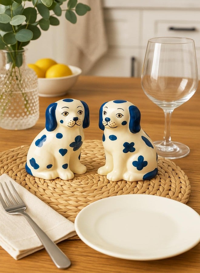 Jolitee Staffordshire Dogs Chinoiserie Decor Blue Decorative Salt Pepper Shakers Set - Hand-Painted Ceramic - Image 4