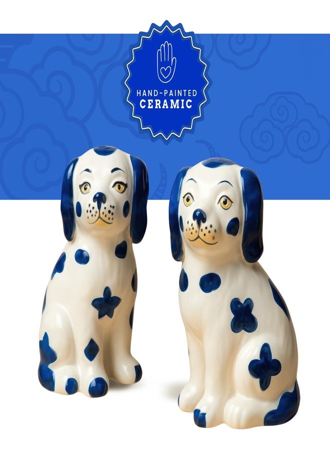 Jolitee Staffordshire Dogs Chinoiserie Decor Blue Decorative Salt Pepper Shakers Set - Hand-Painted Ceramic - Image 2