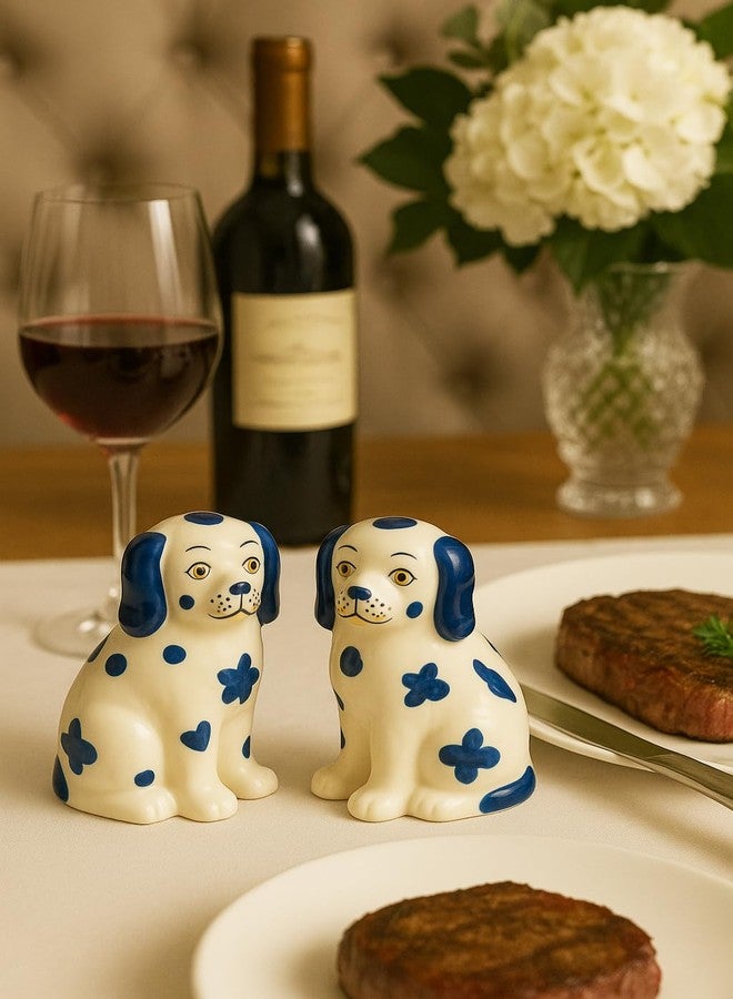 Jolitee Staffordshire Dogs Chinoiserie Decor Blue Decorative Salt Pepper Shakers Set - Hand-Painted Ceramic - Image 5