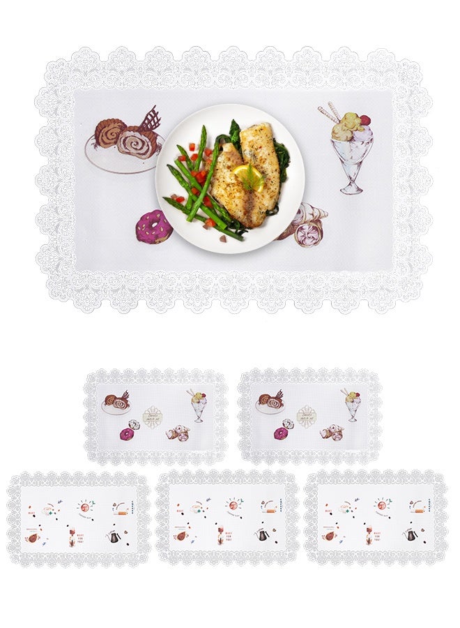careX Two patterns 6 pieces lace trimmed pvc placemats 30*45 suitable for decorating dining tables washable - Image 1
