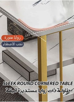 DBLEW Luxurious Faux Marble Rectangle Coffee Table 3 Tier Modern Centre Cocktail Table with Gold Finish Frame 3 Layer Living Room Office Bedroom Storage Home Decoration Furniture Rounded Corners Accent  - Image 2