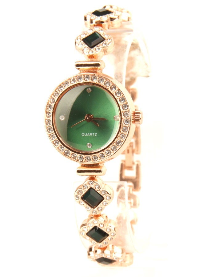 Chic Women’s Quartz Wristwatch – Green Dial with Rose Gold – Stainless Steel Bracelet with Stone Accents – Elegant and Stylish Watch for Daily Wear and Special Occasions – Top Women’s Fashion Watch - Image 3