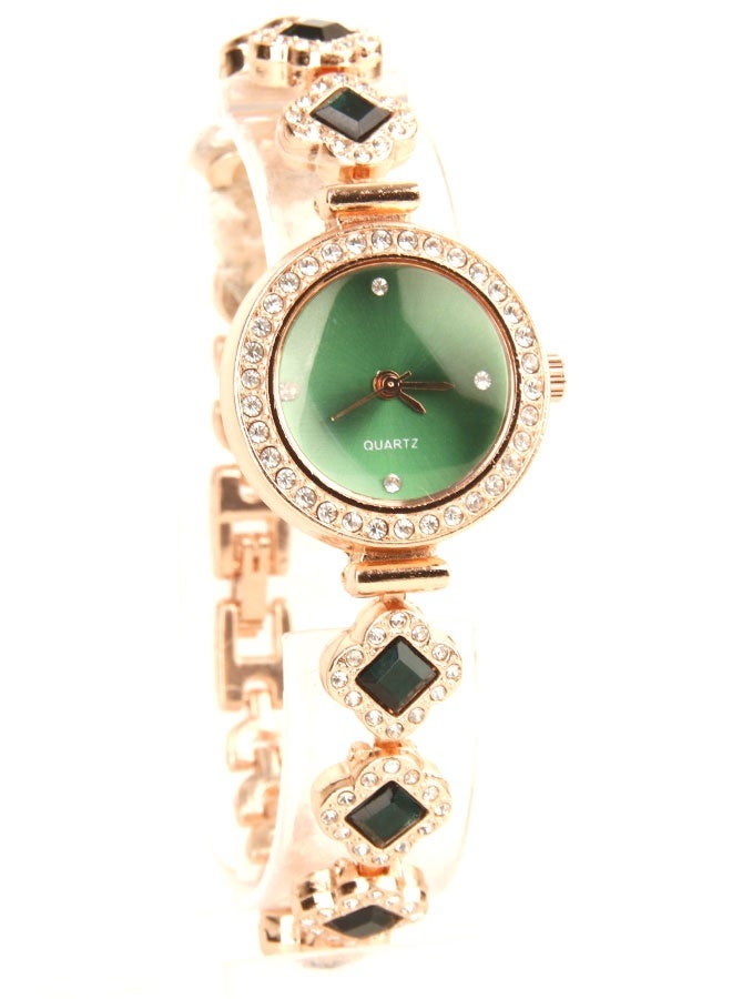 Chic Women’s Quartz Wristwatch – Green Dial with Rose Gold – Stainless Steel Bracelet with Stone Accents – Elegant and Stylish Watch for Daily Wear and Special Occasions – Top Women’s Fashion Watch - Image 2