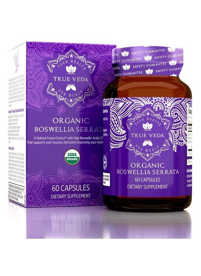 True Veda - Organic Boswellia Extract Capsules Boswellia Serrata Extract Capsules ; Usda Organic Supplement ; 5:1 Extract ; Max Strength 75% Boswellic Acid ; Boswellia Complex ; 60 Vegan Boswellia Capsules - Image 1