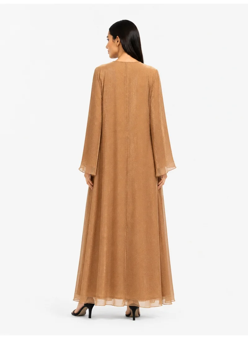 عباءات ريم All Over Studded Organza Abaya With Inner Dress & Matching Sheila