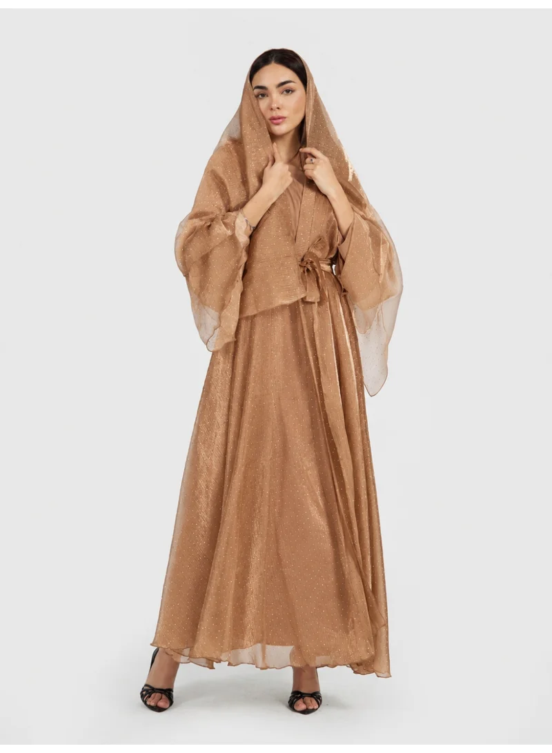 عباءات ريم All Over Studded Organza Abaya With Inner Dress & Matching Sheila