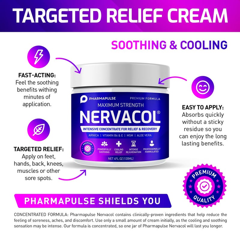 Pharmapulse Neuropathy Nerve Therapy & Relief Cream - Maximum Strength Relief Cream for Foot, Hands, Legs, Toes Includes Alpha Lipoic Acid, Arnica, Vitamin B6, Aloe Vera, MSM - Effective Soothing 4oz - Image 2