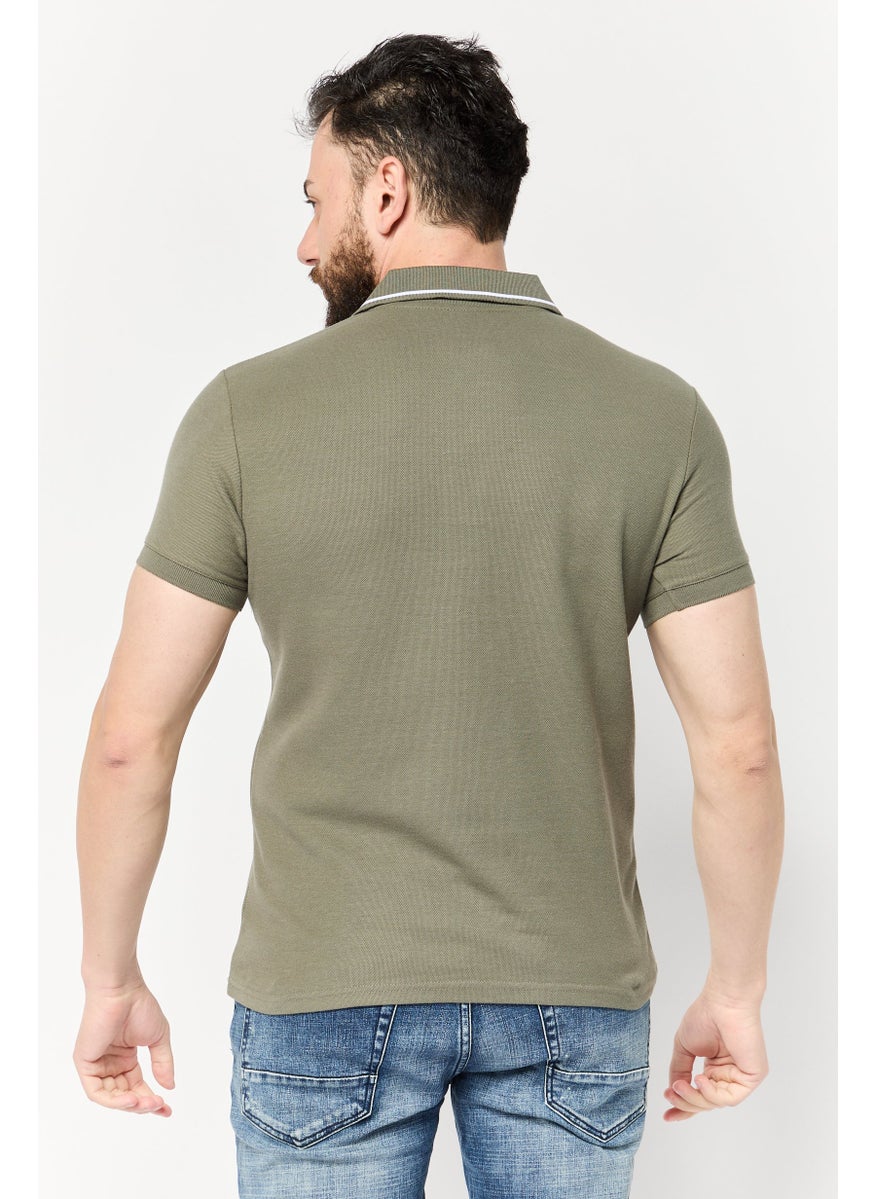 TapouT Men Regular Fit Short Sleeve Brand Logo Polo Shirt, Olive  - Image 4