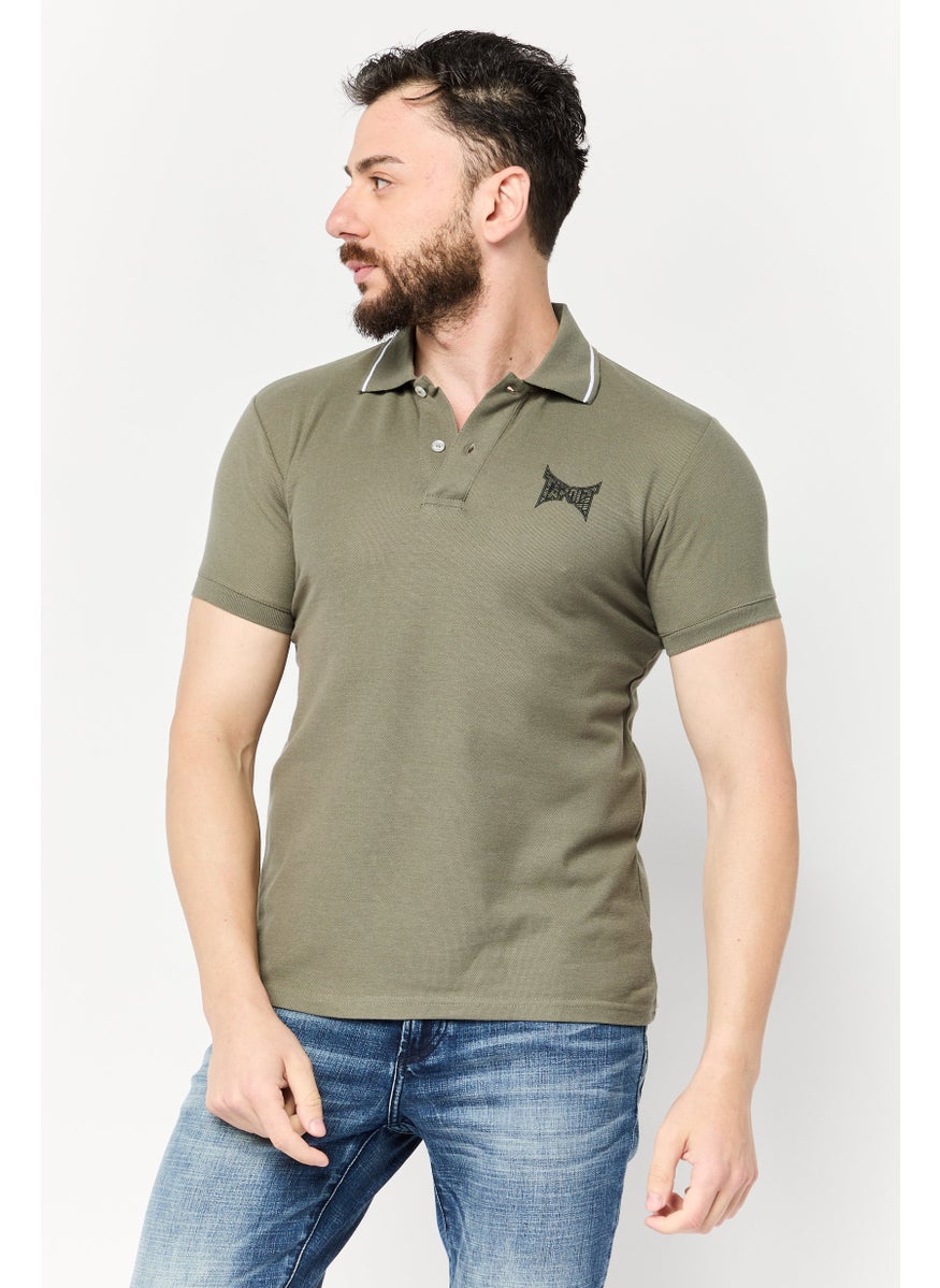 TapouT Men Regular Fit Short Sleeve Brand Logo Polo Shirt, Olive  - Image 1